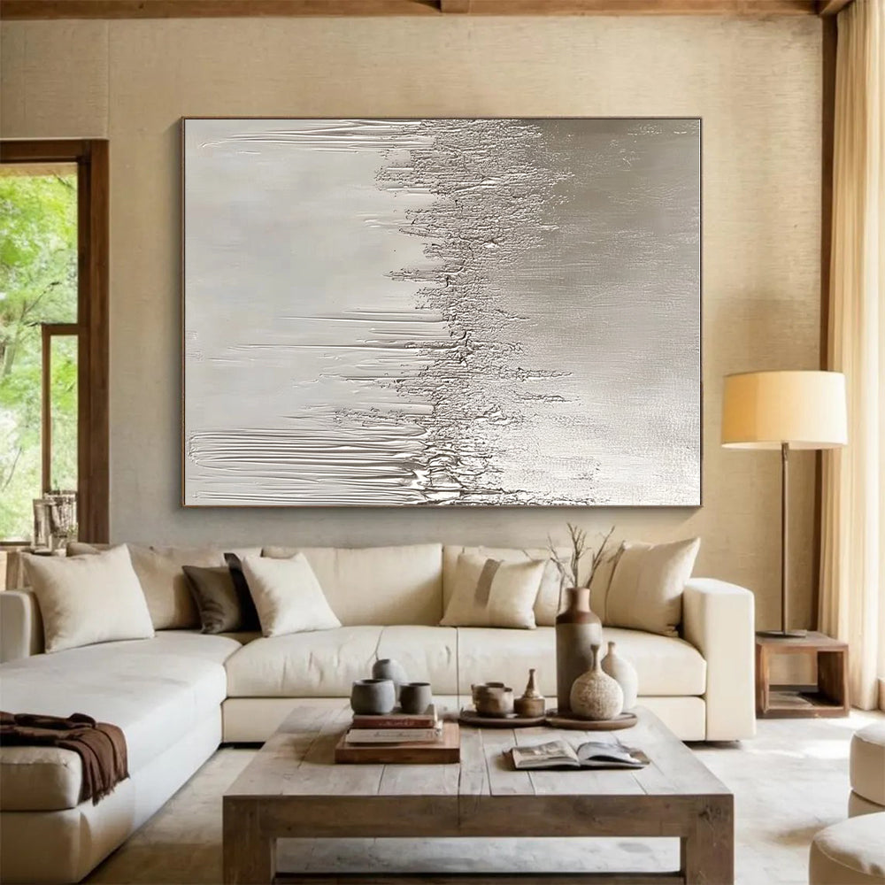 Dripping Silver Abstract Painting with Subtle Drama WINK305