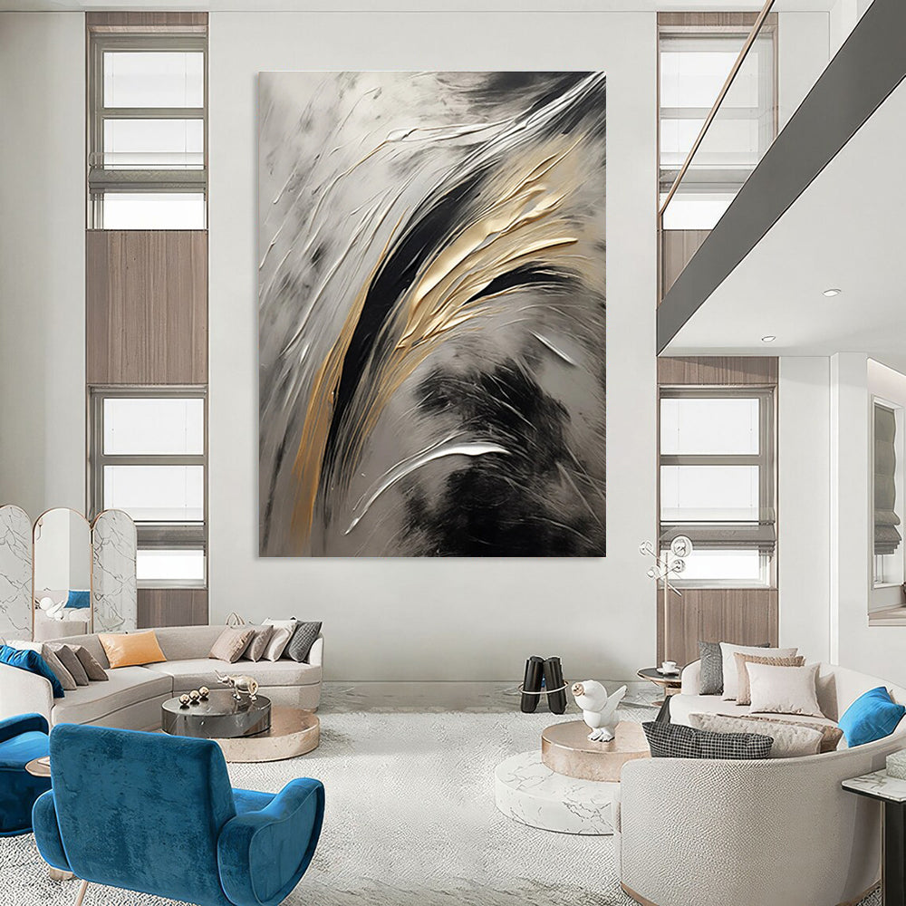 Silver - Gold - Black Abstract Painting for Luxury Home Interiors HENG126