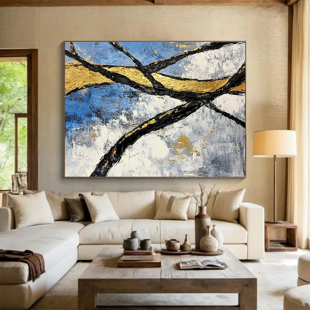 Golden Branches Abstract Painting with Luxurious, Textured Elegance ABS525