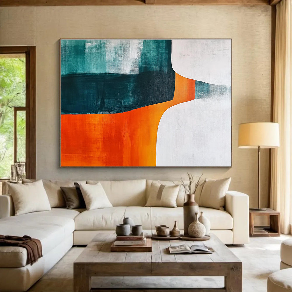 Teal and Orange Abstract Painting with Vivid Contrast ABS408