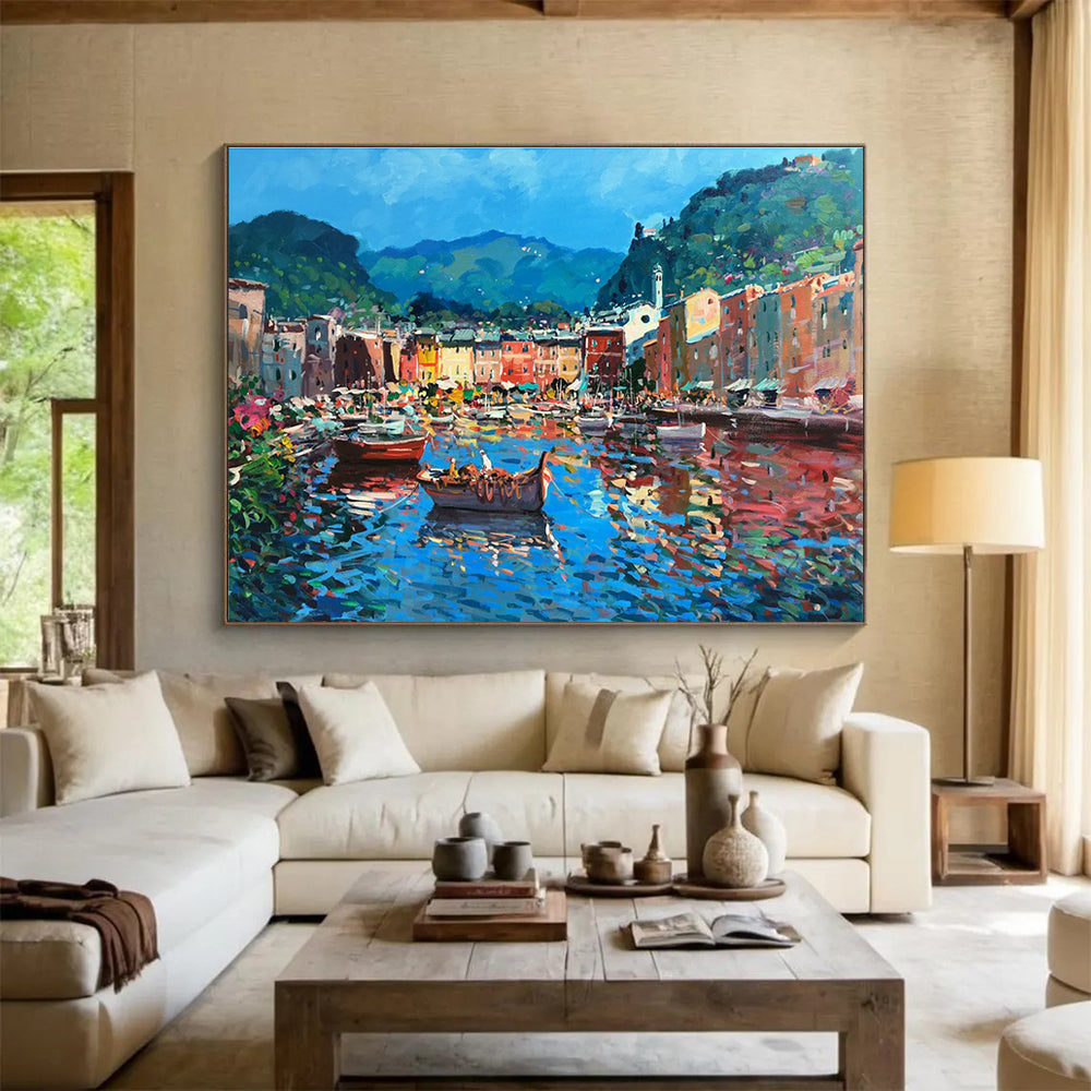 Harbor Town Abstract Painting for Nautical - Themed Bars YHT459