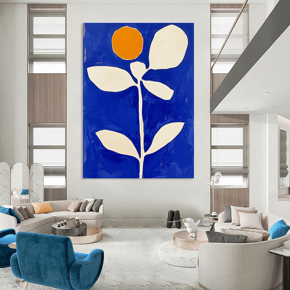 Minimalist Blue and White Flower Abstract Painting GAB0039