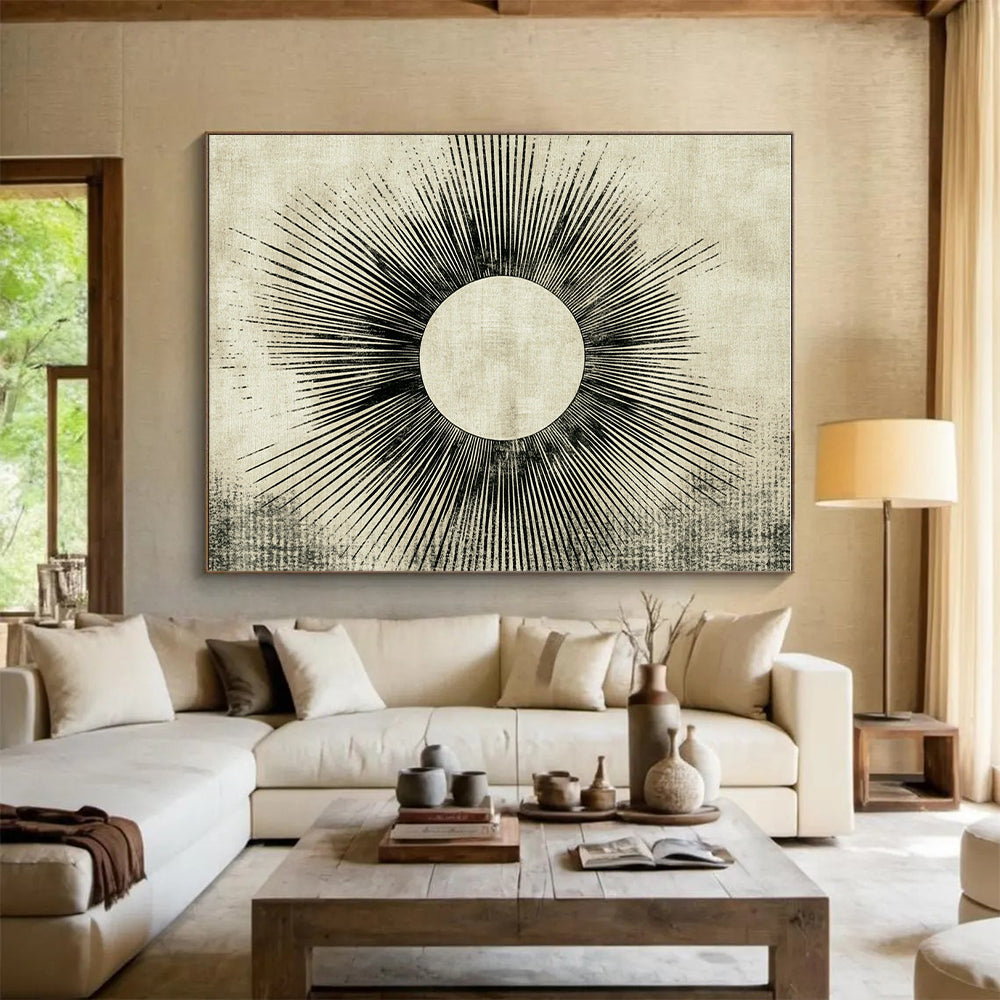Sunburst on Beige Abstract Painting with Retro Energy WINK114