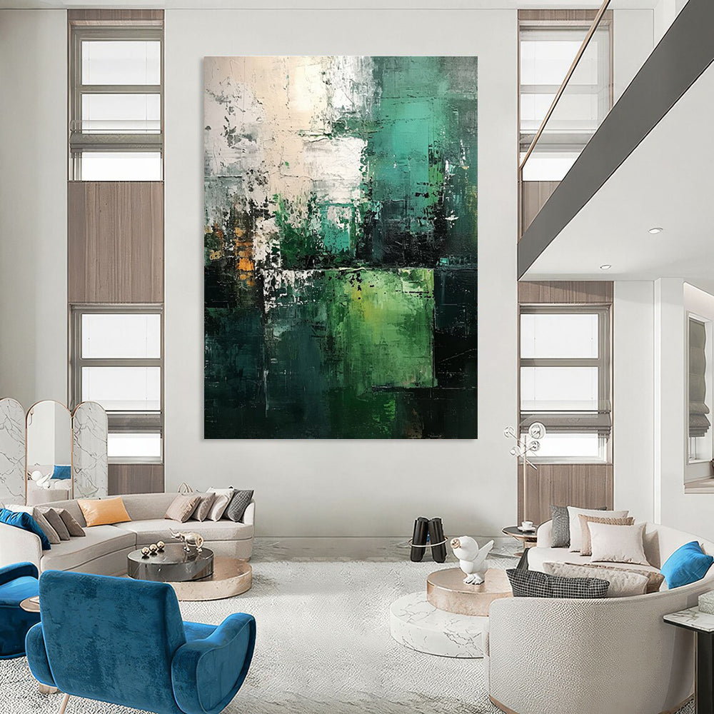 Mixed Green Abstract Painting for Corporate Wellness Spaces HENG005
