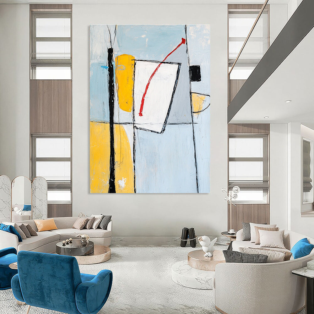 Geometric Contrast Abstract Painting for Creative Workspaces GAB1088
