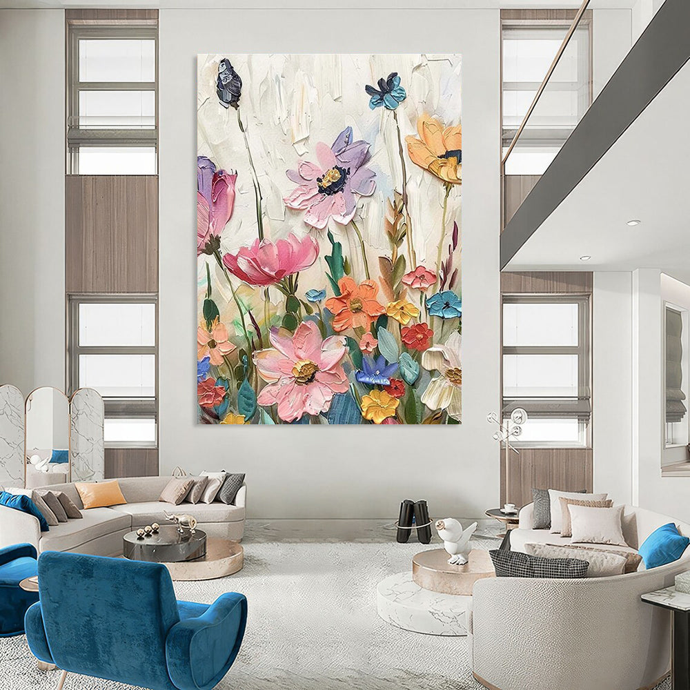 Textured Floral Field Abstract Painting for Feminine Home Studios HENG081