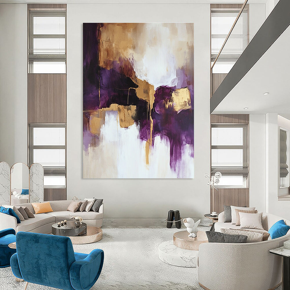 Purple and Gold Abstract Painting for Luxurious Dining Rooms GAB0810