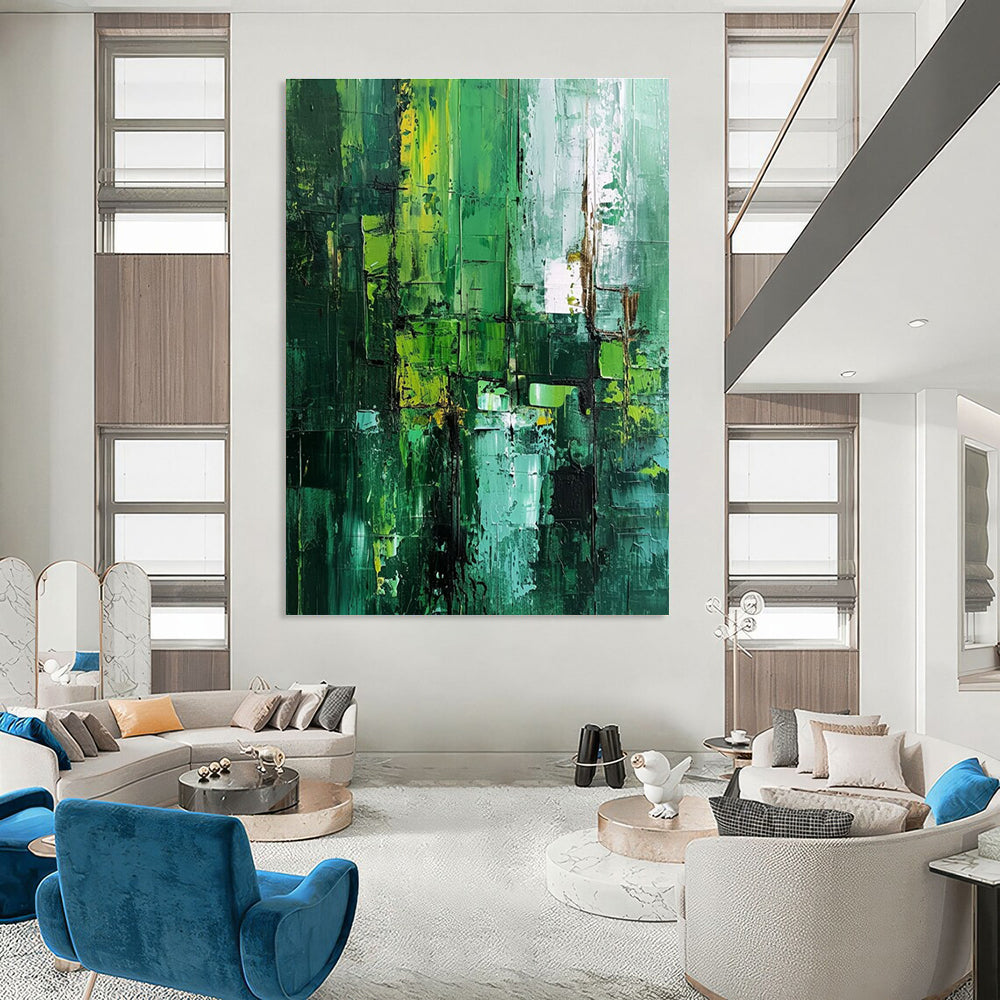 Green Textured Abstract Painting for Eco - Friendly Office Break Rooms HENG012