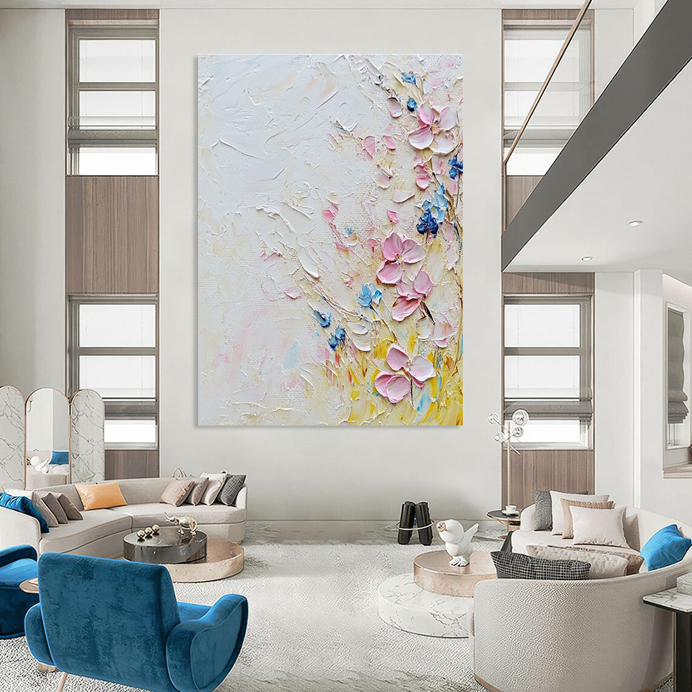 Pastel Floral Side Textured Abstract Painting for Light - Filled Interiors GAB1412