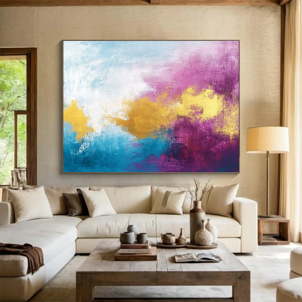 Pink and Gold Abstract Painting with Dreamy, Ethereal Cloud - like Textures ABS480