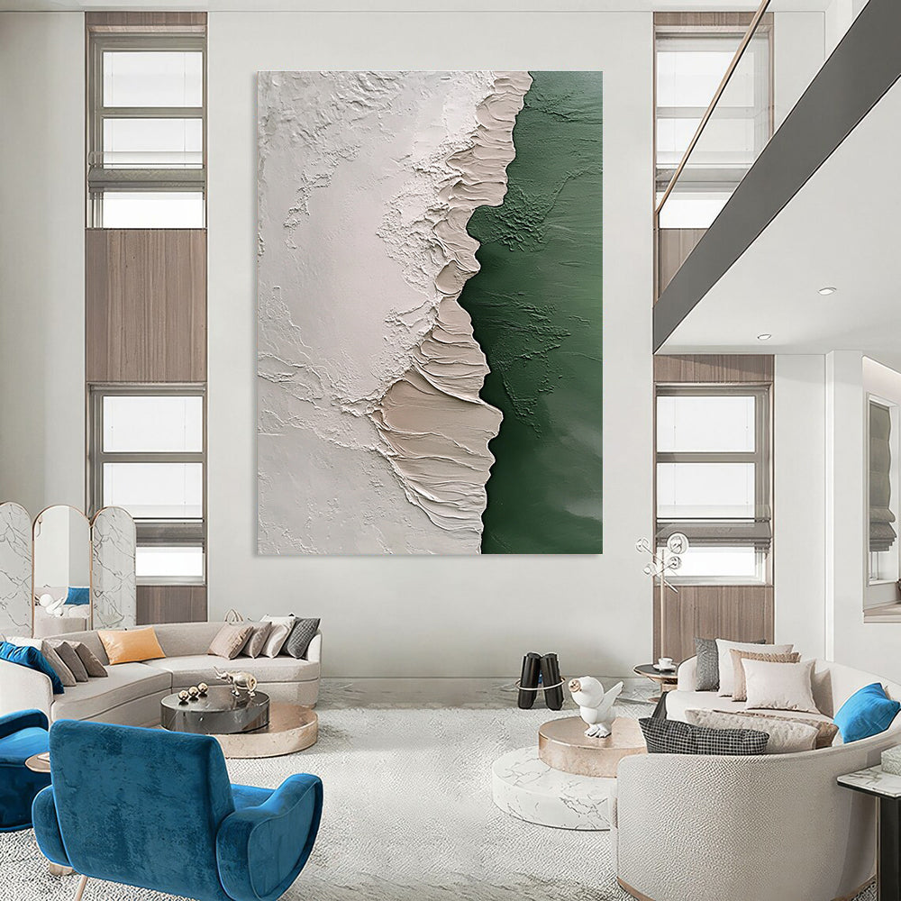Textured Green and Beige Art - Tactile Abstract Painting GAB0404