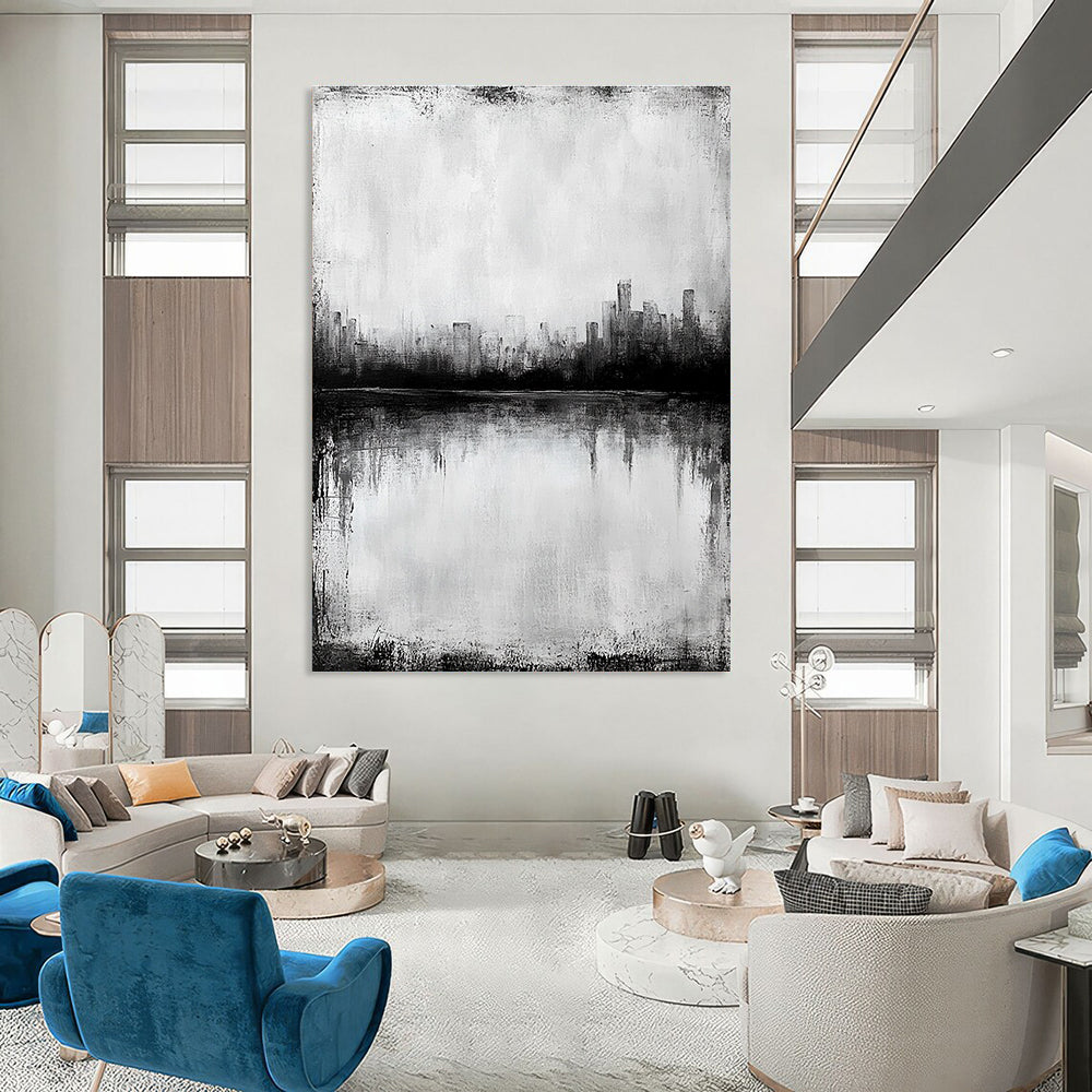 Cityscape Reflection in Water - Urban Minimalist Abstract Painting GAB0454