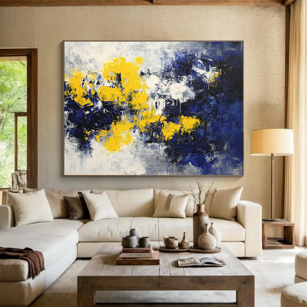 Dynamic Yellow and Blue Clash Abstract Painting ABS192