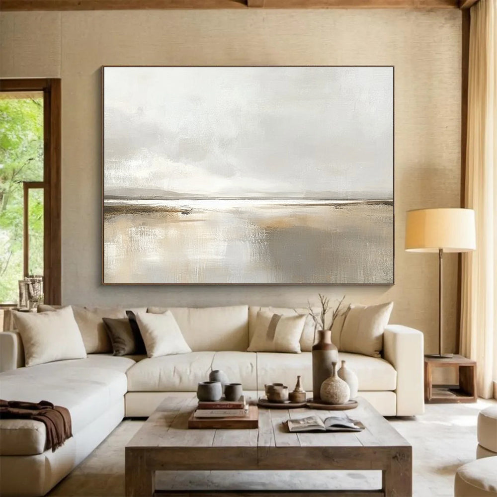 Minimalist Monochrome Lake Abstract Painting with a Hazy Atmosphere ABS225