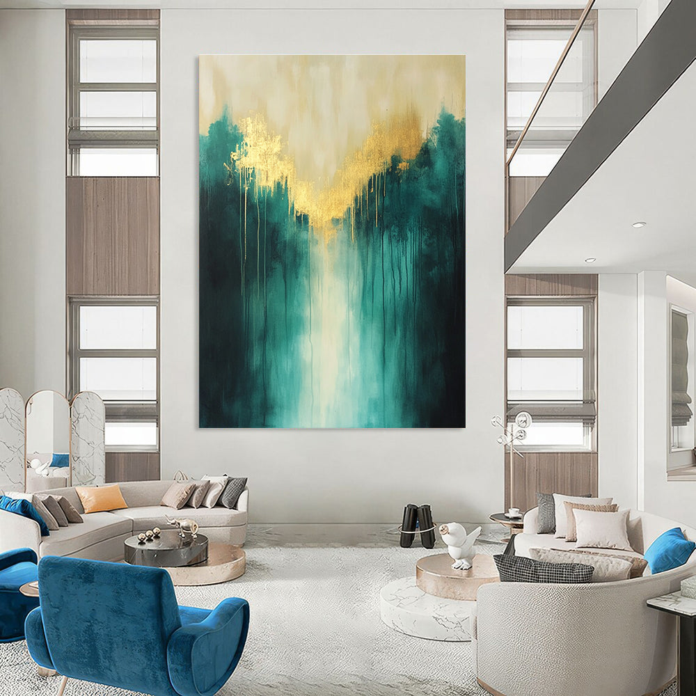 Enchanting Gold and Green Forest Abstract Painting GAB0679