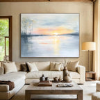 Serene Sunset Lake Abstract Painting with Soft Reflections ABS242