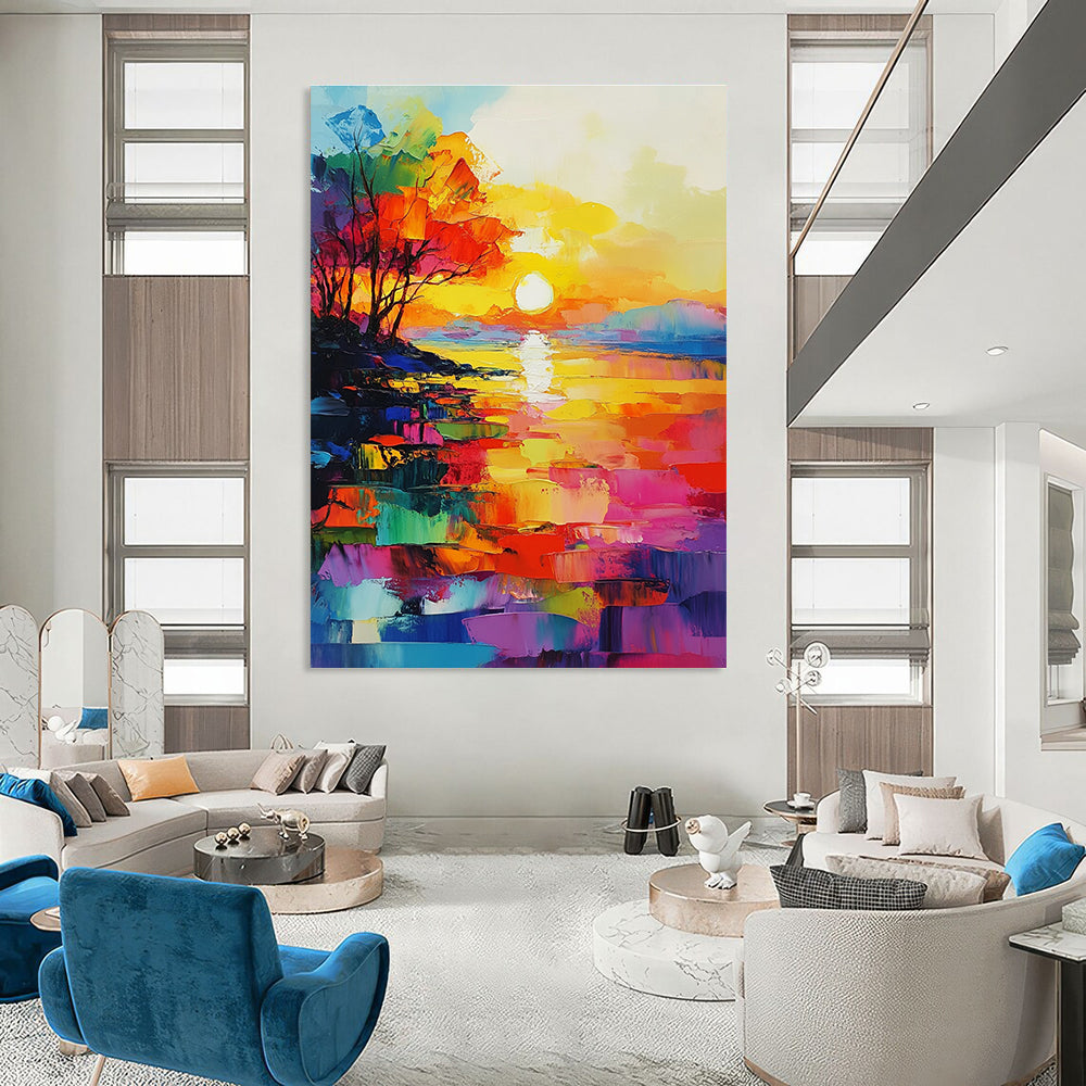 Colorful Sunset Landscape Expressive Abstract Painting for Artistic Interiors GAB1465