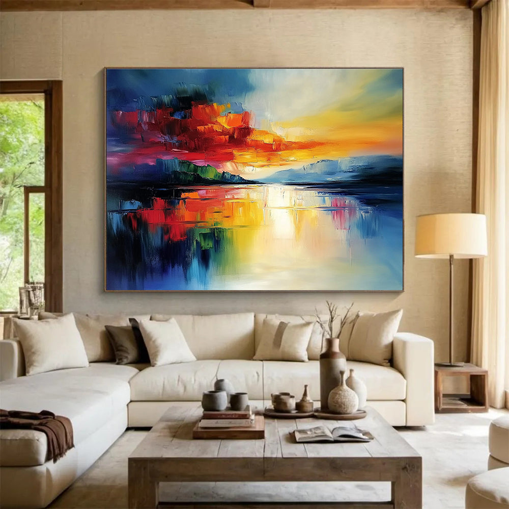 Color - Blocked Sunset Lake Abstract Painting ABS236