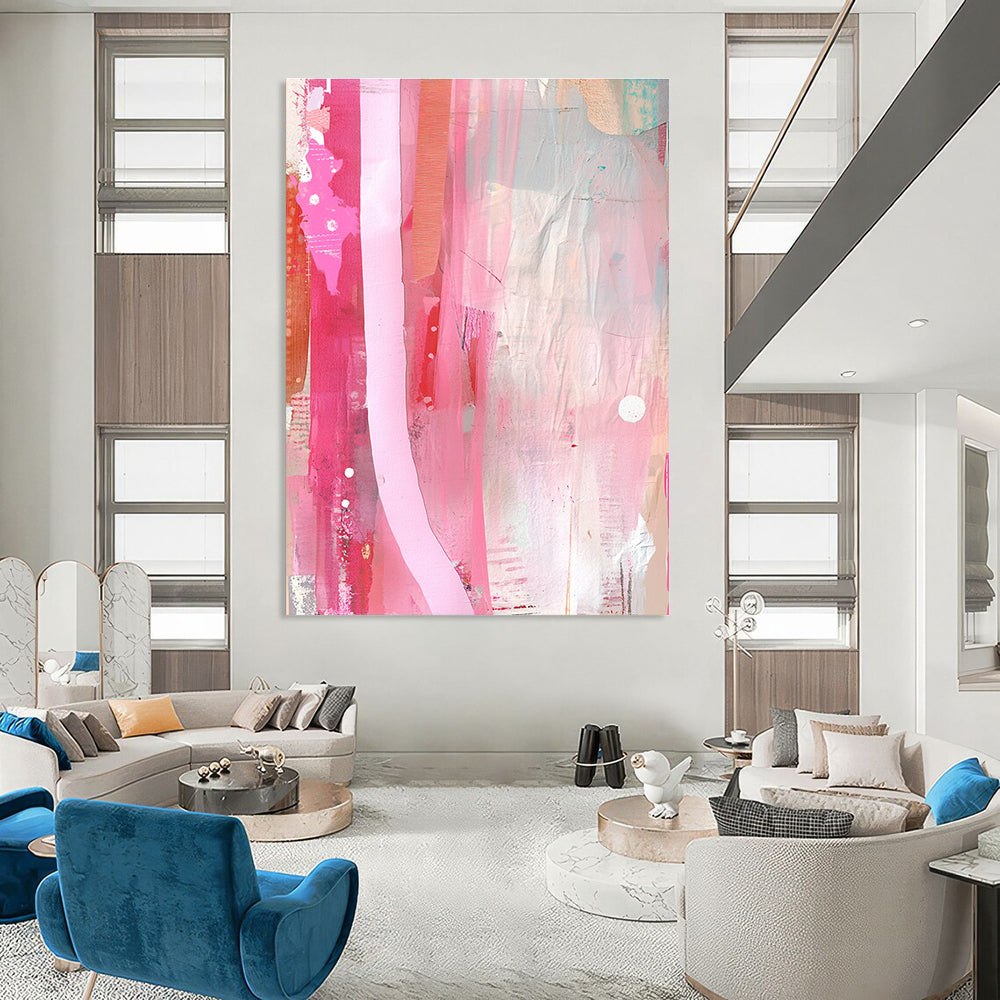 Pink and Red Strips Minimalist Abstract Painting GAB0321