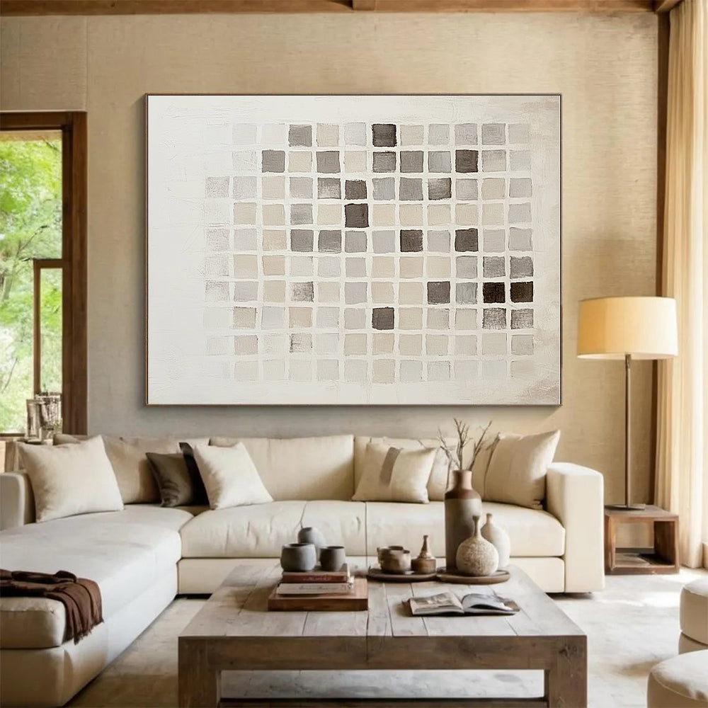 Monochromatic Grid Abstract Painting with Geometric Calm WINK295