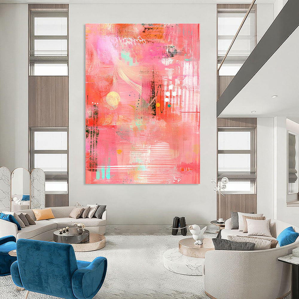 Pink Abstract Collage Painting for Feminine - Inspired Fashion Boutiques GAB0949