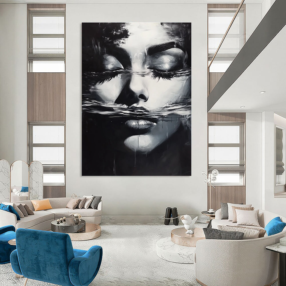 Woman’s Face in Water Evocative Abstract Painting for Thoughtful Spaces GAB1426