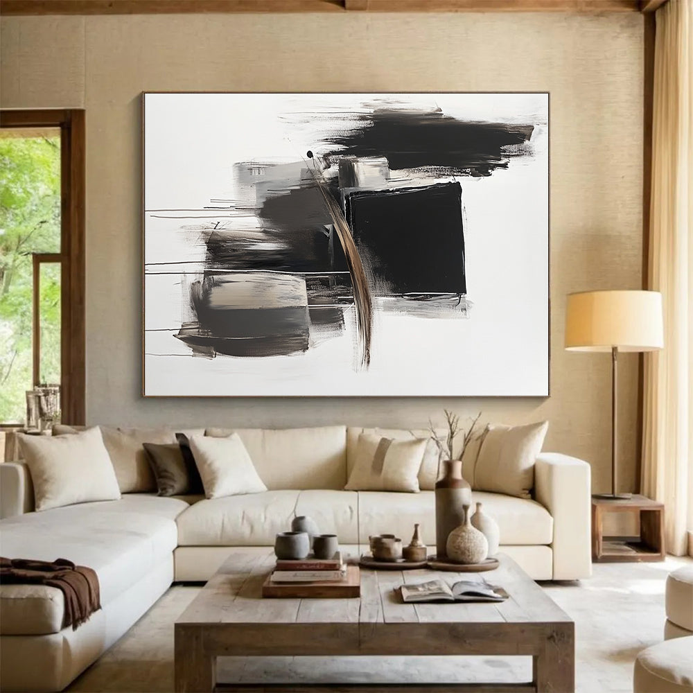 Black - White Abstract Composition Painting with Bold Simplicity WINK353