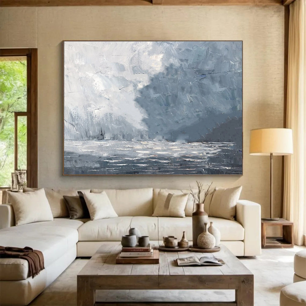 Misty Sea Abstract Painting for Atmospheric Home Libraries YHT317
