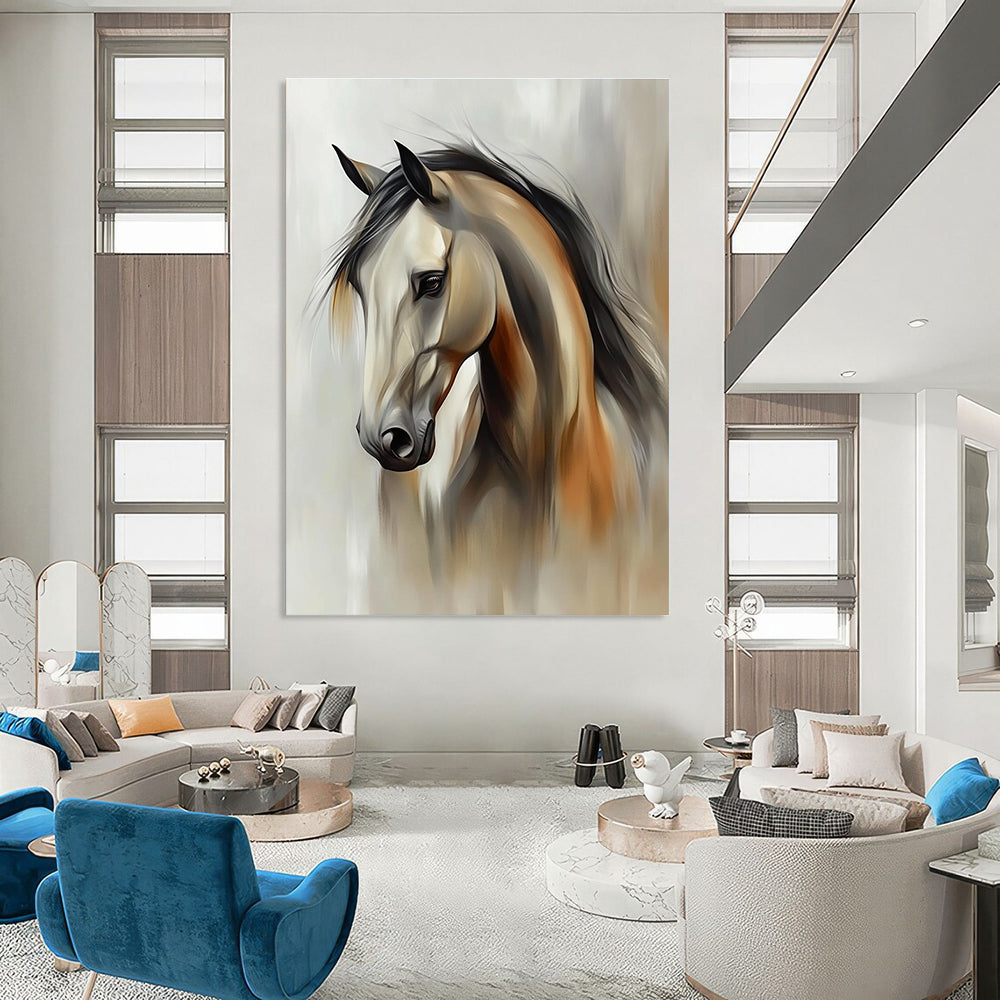 Graceful Horse Portrait Abstract Painting with Subtle Textures GAB0012