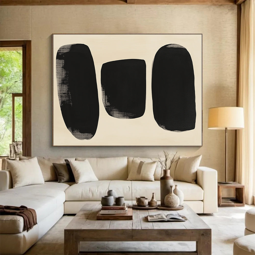 Large Black Forms Abstract Painting with Minimalist Impact WINK189