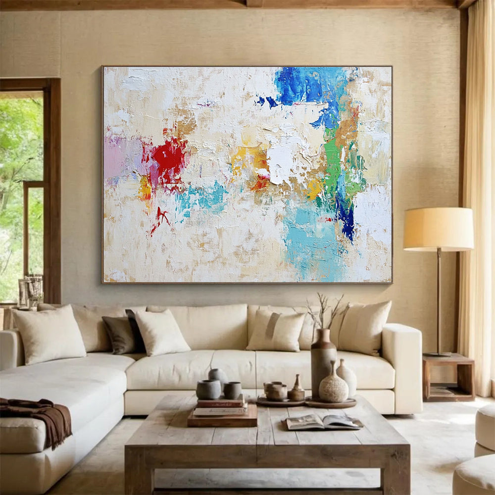 Beige - based Colorful Abstract with Patchy Textures Abstract Painting ABS384