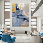 Dynamic Blue - Gold Abstract Flow Painting for Luxe Spaces HENG253