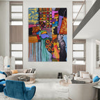 Colorful Geometric Abstract Painting for Trendy Retail Spaces HENG459