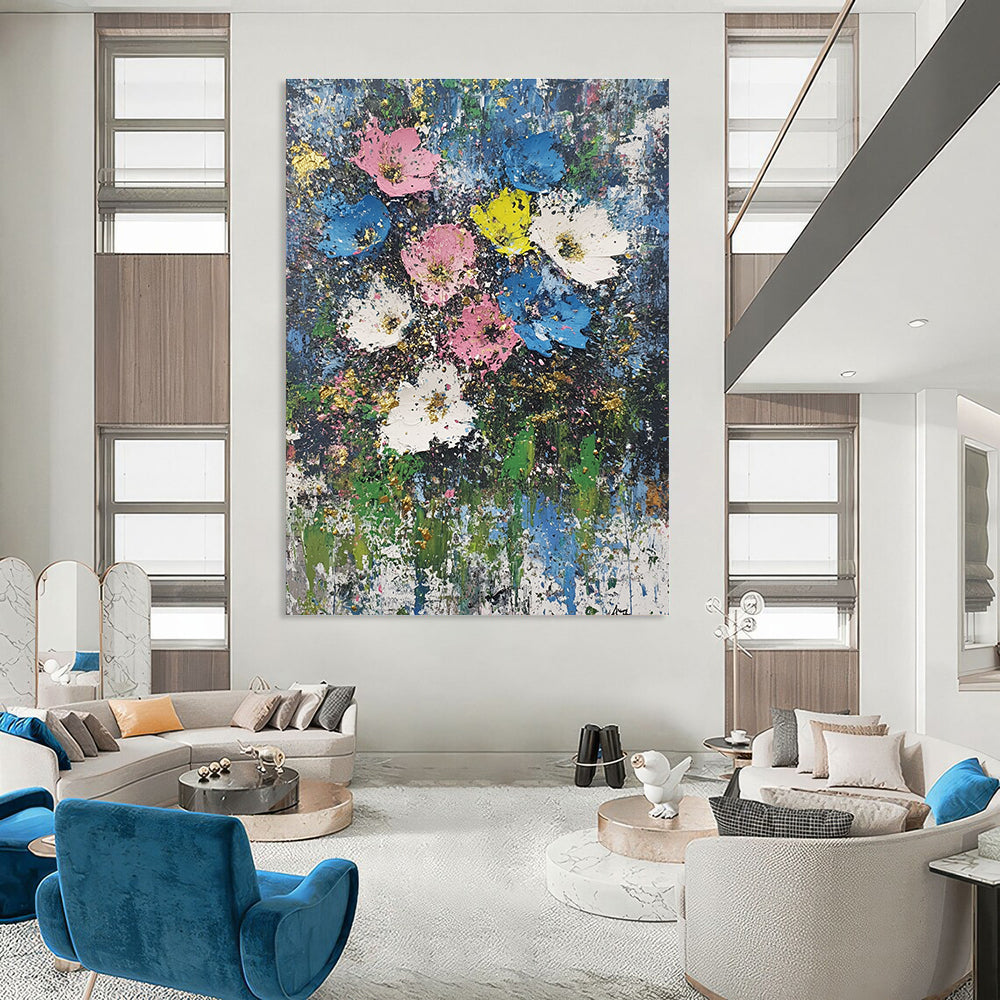 Colorful Flower Burst Textured Floral Abstract Painting GAB0241