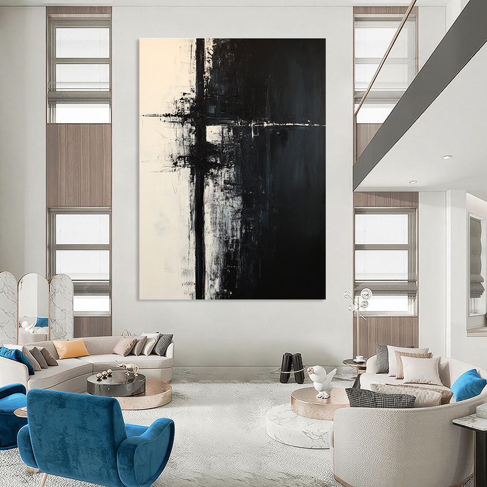 Black and White Cross Abstract Painting for Edgy Office Spaces GAB0837