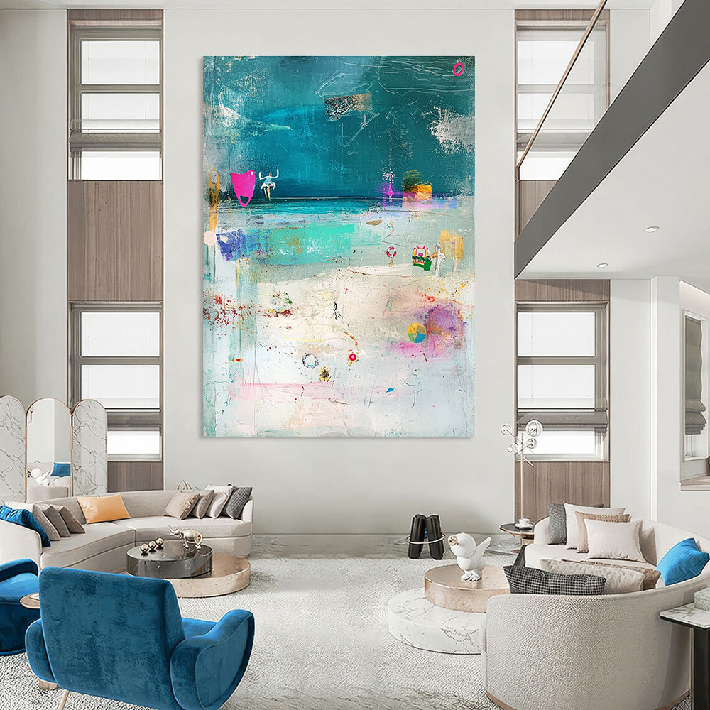 Beach Collage Art Playful Maritime Abstract Painting GAB0242