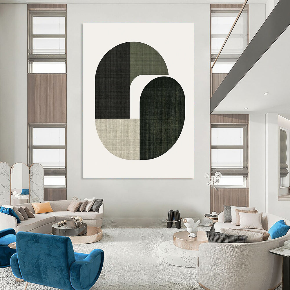 Green and Black Shapes Minimalist Abstract Painting GAB0337