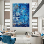 Blue and Gold Textured Abstract Painting for Coastal Home Interiors HENG457