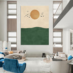 Sun Birds and Green Hill Abstract Painting for Nature - Inspired Living Rooms GAB1380