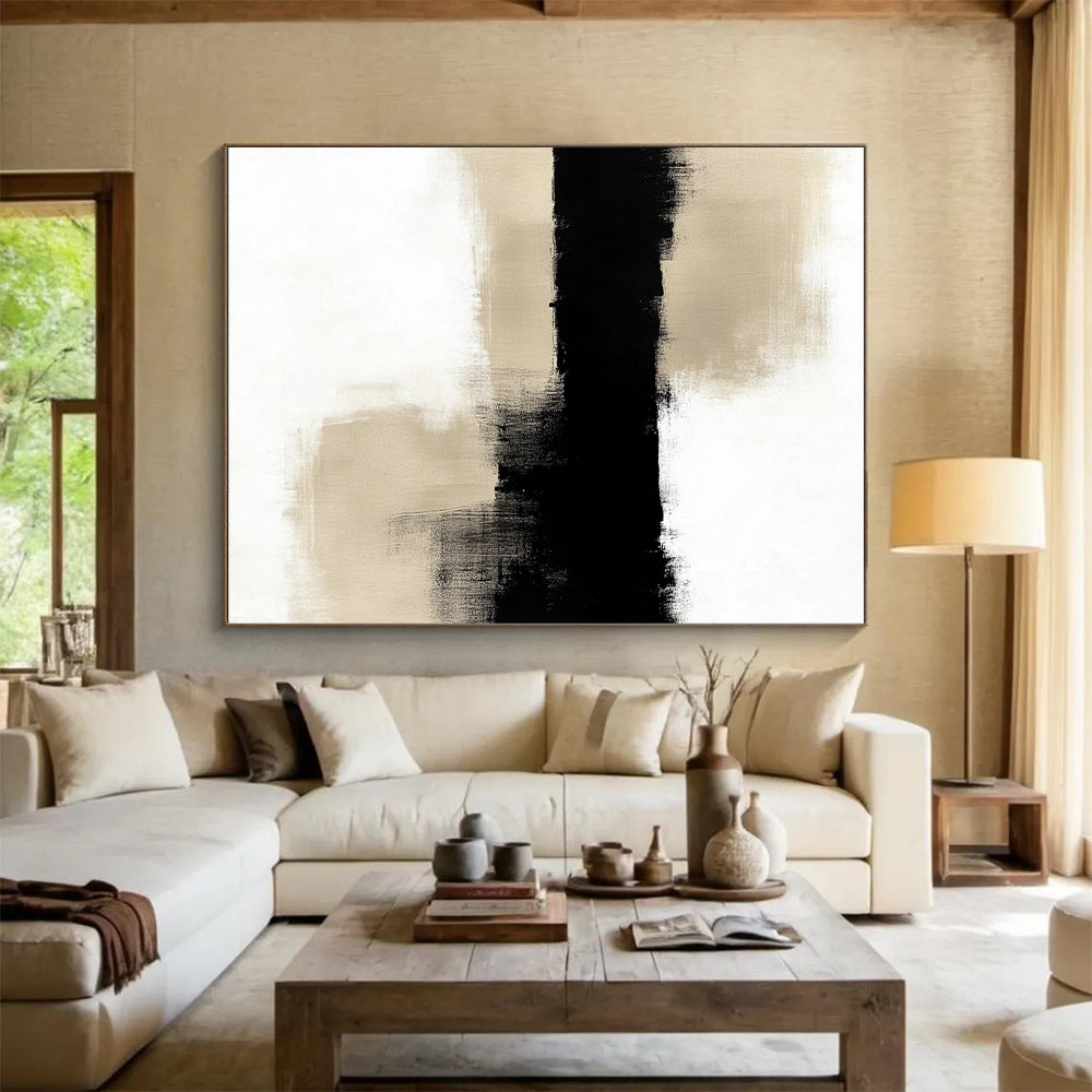 Black and Beige Landscape Abstract Painting with Reflective Forms WINK845