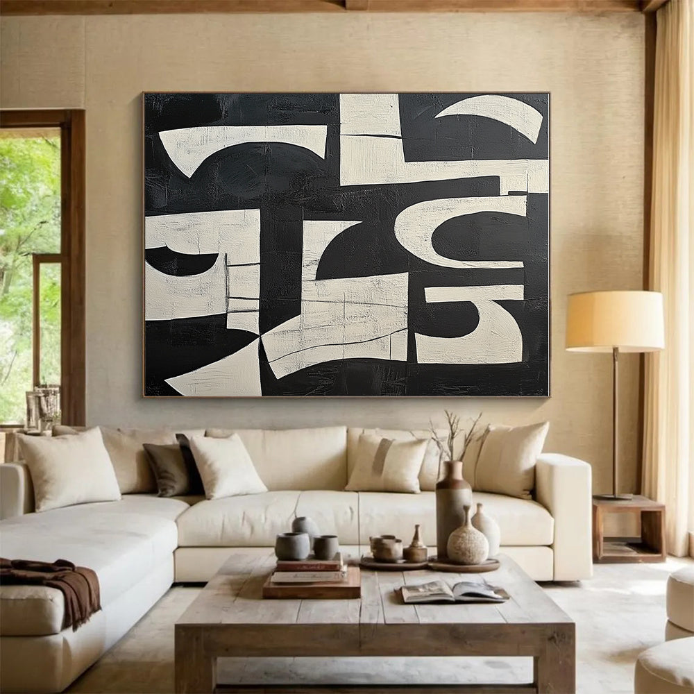Black and White Textured Letters Abstract Painting with Artistic Typography WINK239