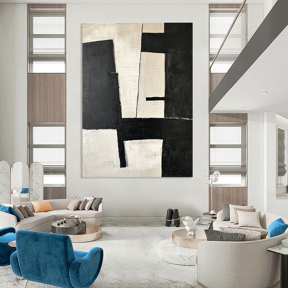 Black and White Minimalist Abstract Painting for Scandinavian - Style Homes GAB0885