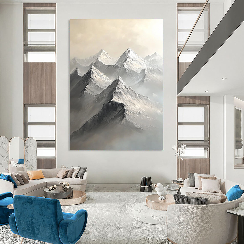 Monochrome Mountain Peaks - Serene Landscape Abstract Art GAB0411