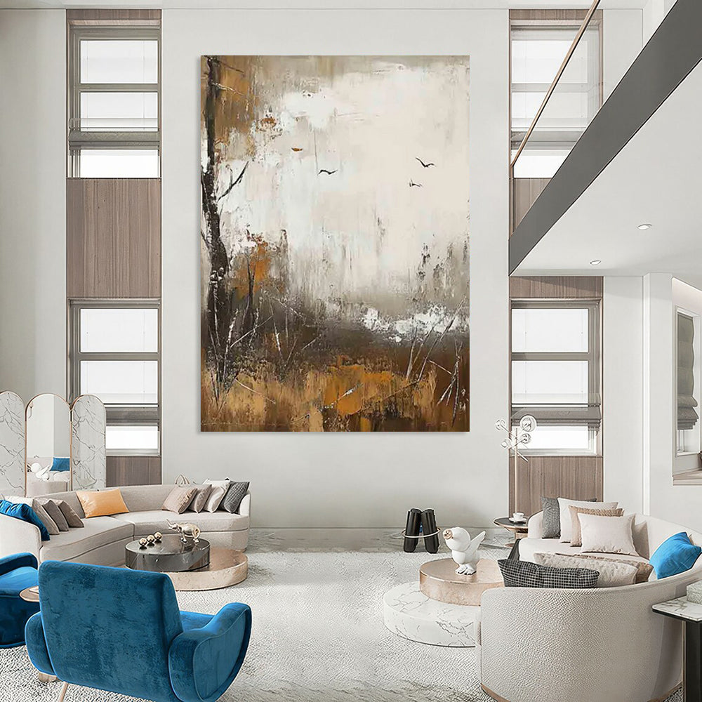 Abstract Landscape with Birds Painting for Nature - Lover's Studies HENG484
