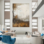 Abstract Landscape with Birds Painting for Nature - Lover's Studies HENG484