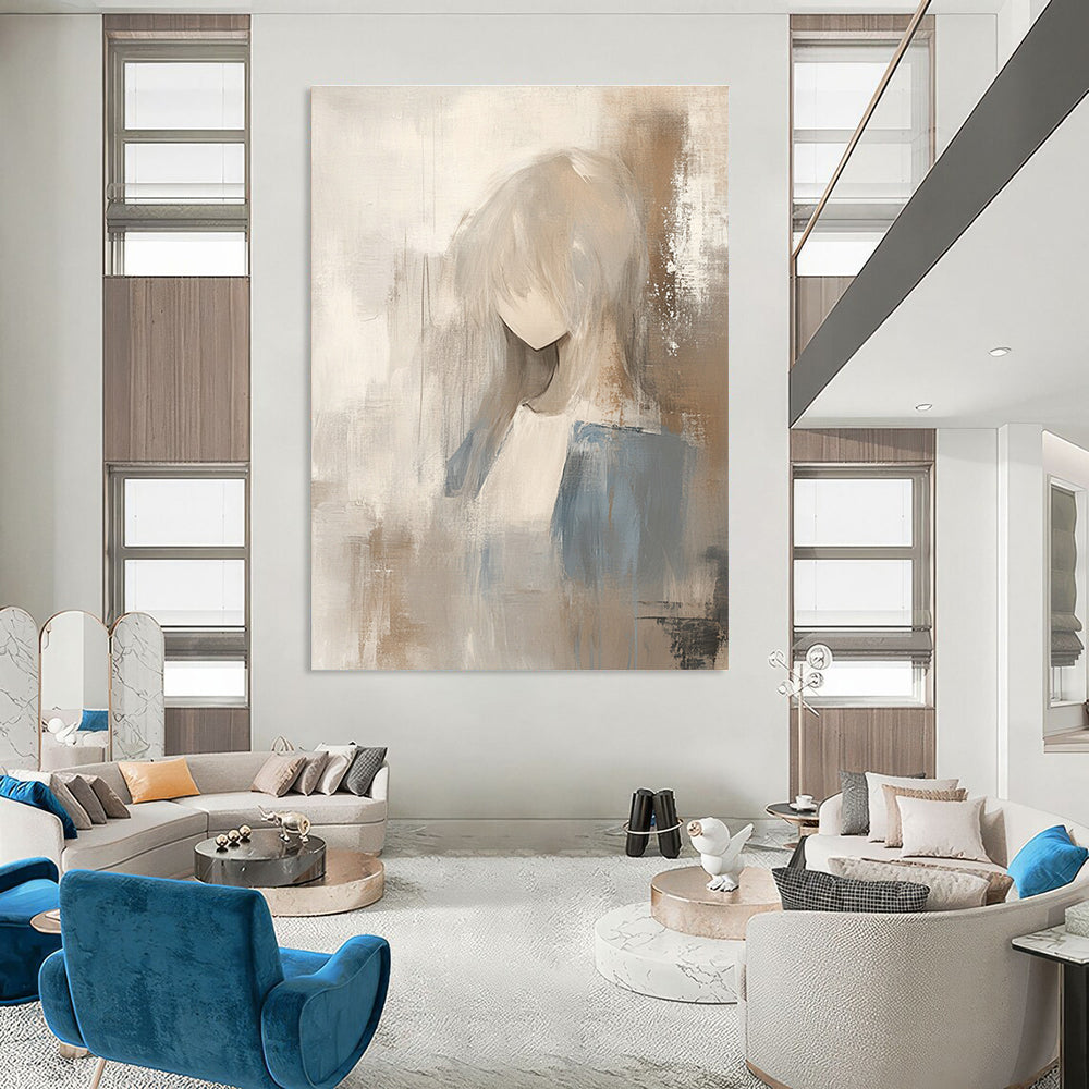 Figure in Neutral Tones Abstract Painting for Serene - Themed Bedrooms GAB0930