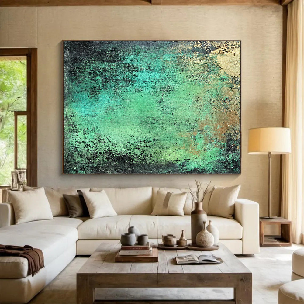 Green and Blue Textured Background Abstract Painting with Fresh Vitality WINK039