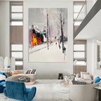 Snowy Urban Street - Winter City Abstract Painting GAB0608