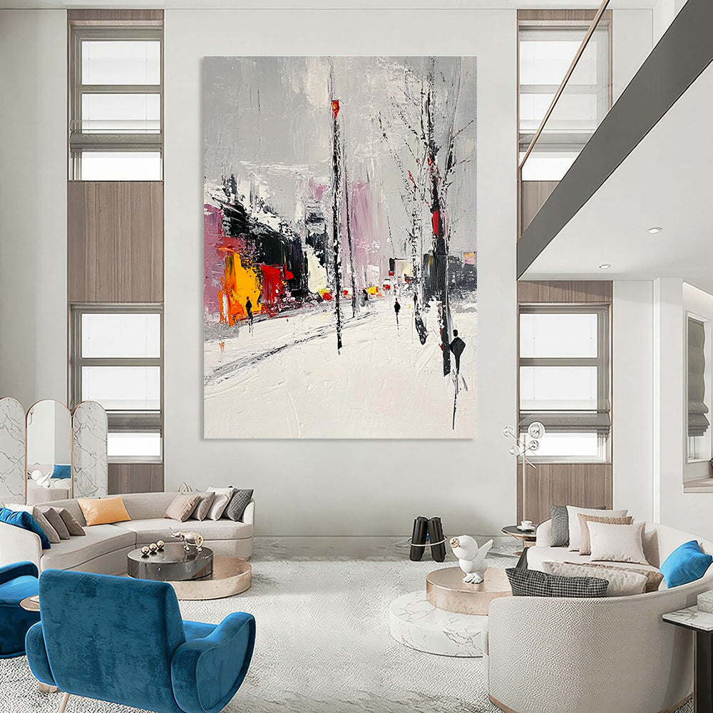 Snowy Urban Street - Winter City Abstract Painting GAB0608