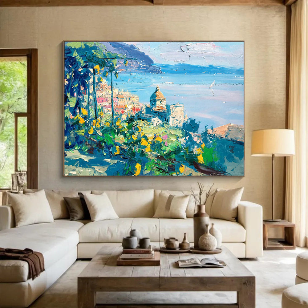 Coastal Town Lemon Abstract Painting for Italian Restaurant Dining Areas YHT445